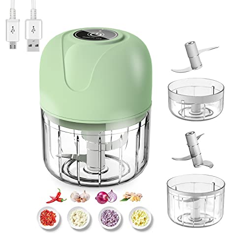 FIOUSY Mini Food Chopper, 100ML+250ML, Wireless Portable Electric Garlic Chopper, USB Charging, Easy to Clean, Food Processor for Baby Food/Peppe
