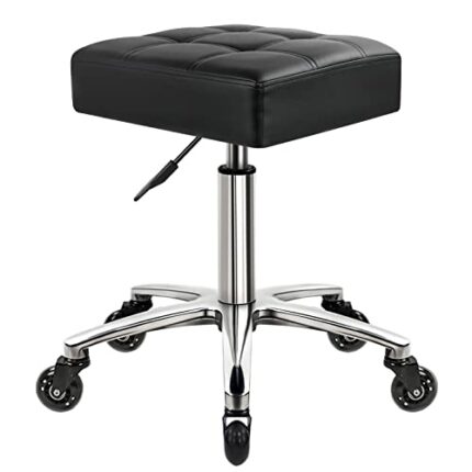 WKWKER Heavy Duty Office Stool on Wheels Swivel Adjustable 10cm thicker PU leather Stool Kitchen beauty Lab home office stool chairs Black