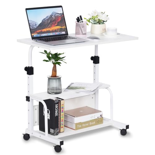 Portable Rolling Desk Adjustable Height Small Standing Desk on Wheels, 32 Inch Computer Desk Laptop Table for Home Office Study Student Desk with