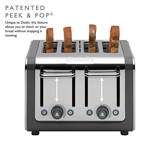 Dualit Architect 4 Slice Toaster | Stainless Steel with Grey Trim|Extra-Wide Slots–Peek and Pop Function 46526 & 72926 Architect Kettle | 1.5 Lit