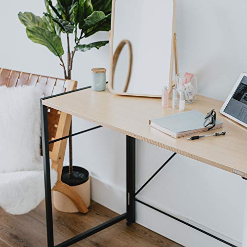 SOFSYS Modern Folding Computer Writing Desk for Small Space, Gaming, and Home Office Organization, Foldable Industrial Metal Frame with Sturdy De