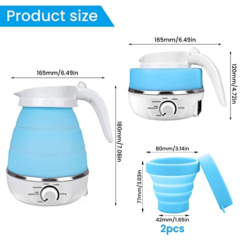Foldable Electric Kettle - Portable Silicone Kettle for Travel with Separable Power Cord and 2 Silicone Folding Cup, Silicone Folding Electric Ke
