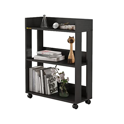 MIN WIN 3 Tier Open Bookshelf,Small Bookshelves Storage Display Shelf with Universal Wheels,Movable Standing Shelf Units,Wood Storage Rack for Sm