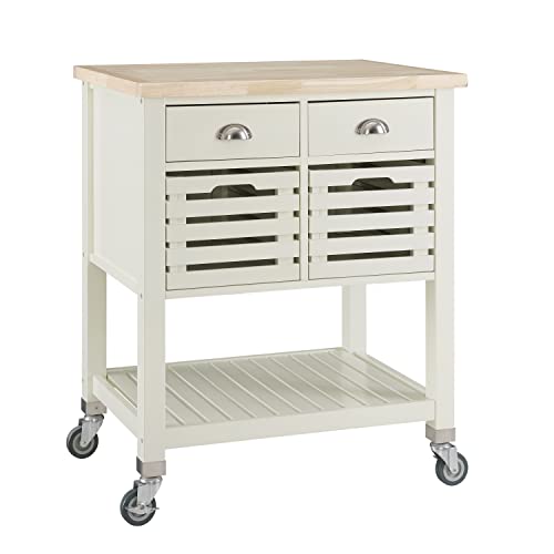 LINON HOME DECOR Products Hudson White Kitchen Cart with Locking Wheels