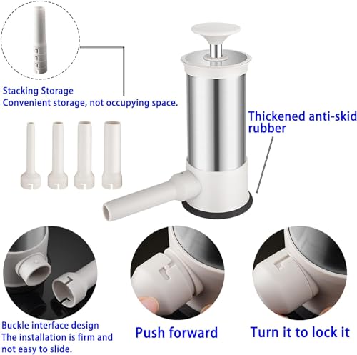 GENCAM Stainless Steel Sausage Filler, Manual Sausage Machine with 4 Sausage Filling Funnels, Sausage Filling Machine for Family Dinners, Restaur