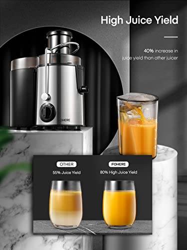 Juicer FOHERE Juicer Machines Vegetable and Fruit, Centrifugal Juicer with 3 Speed Control, Upgraded 400W Motor, Brush Included Easy to Clean