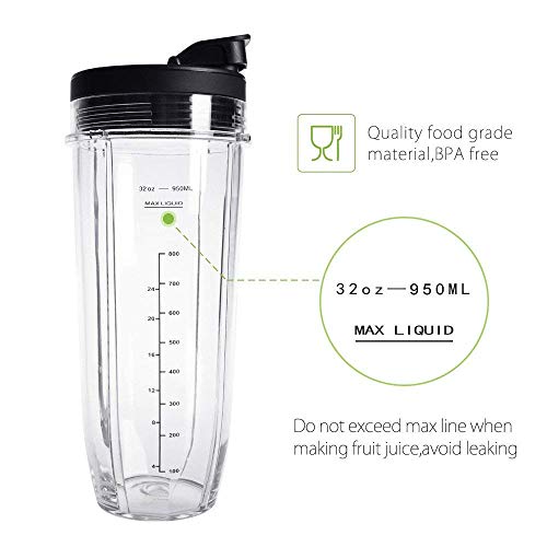 Flip Top to-go Lid with 32OZ Replacement Cups for Compatible with Nutri Ninja Blender Replacement Parts.for Compatible with Nutri Ninja Blenders