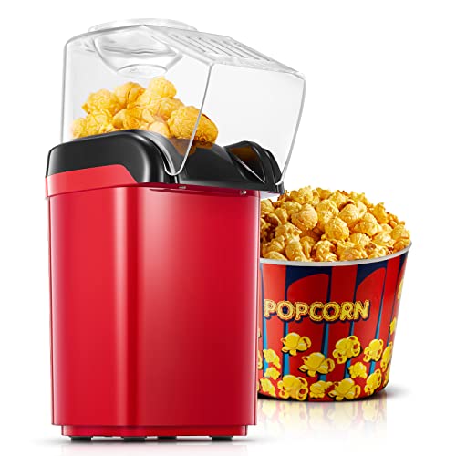 Electric Popcorn Maker - 1200W HOUSNAT Retro Popcorn Machine with Hot Air Circulation - 2 Min Qucik Popping - for Oil-Free & Healthy Snacks, for