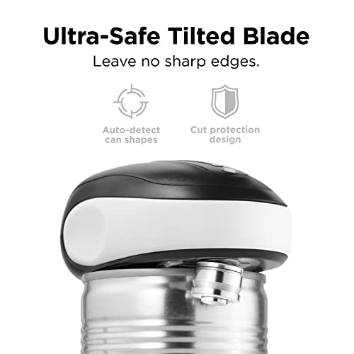 Kitchen Mama One-to-Go Electric Can Opener: Open Cans with One Press - Auto Detect & Cut Any Can Shape, with Auto-Stop, No Sharp Edges, Handy Lid
