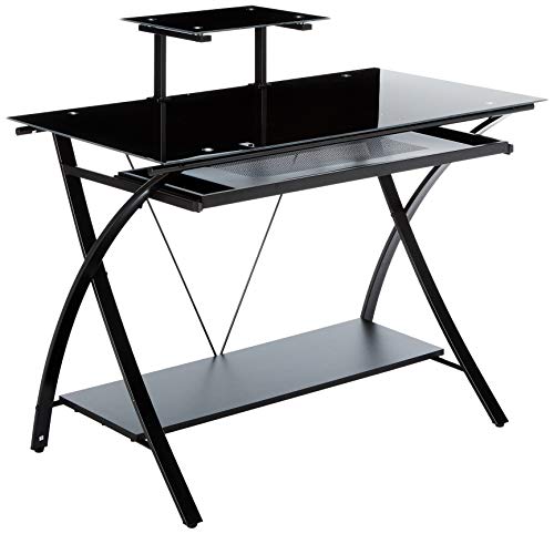 Major-Q 30" H Contemporary Style Modern Pewter Finish Clear Glass Top Home Office Computer Desk, 9000118