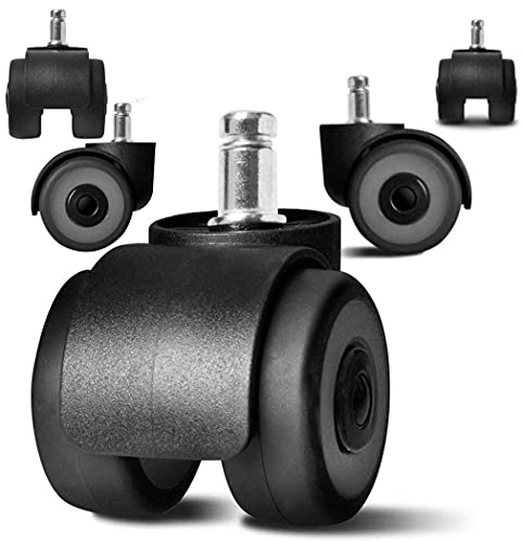 SKOAJAS Plate Casters 2inch Office Chair Caster Replacement TPR Wheels & Safe,Universal Standard Stem 11x22mm,Set of 5,Quadruple Ball Bearing Des