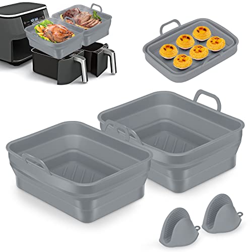 Silicone Air Fryer Liners, 4 PCS Dual Air Fryer Accessories for Ninja AF400UK & Tower T17088 & AF300UK, 8.46inch Reusable Foldable Air Fryer Pots