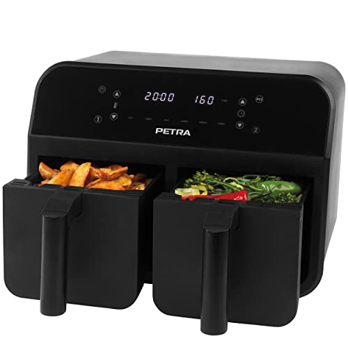 Petra PT4750BLK 7.4L Dual Air Fryer - Removable Non-Stick Cooking Drawers, Sync & Match Functions, XL Frying Trays, Adjustable Temperature, Digit