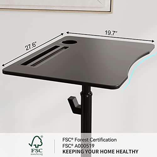 JYLH JOYSEEKER Mobile Standing Desk, 28 inch Pneumatic Sit to Stand Desk Height Adjustable Laptop Rolling Cart with Lockable Wheels for Home Offi