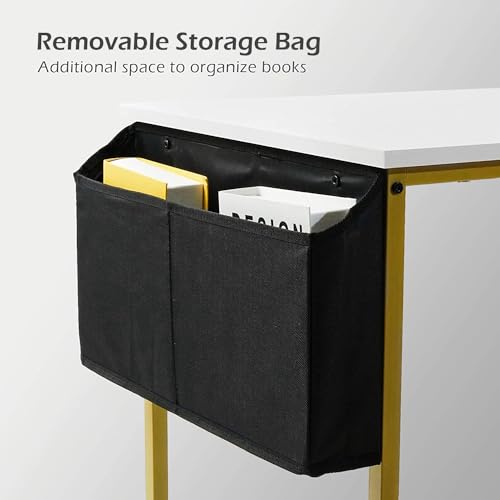 Lufeiya Small Computer Desk White Writing Table for Home Office Small Spaces 31 Inch Modern Student Study Laptop PC Desks with Gold Legs Storage