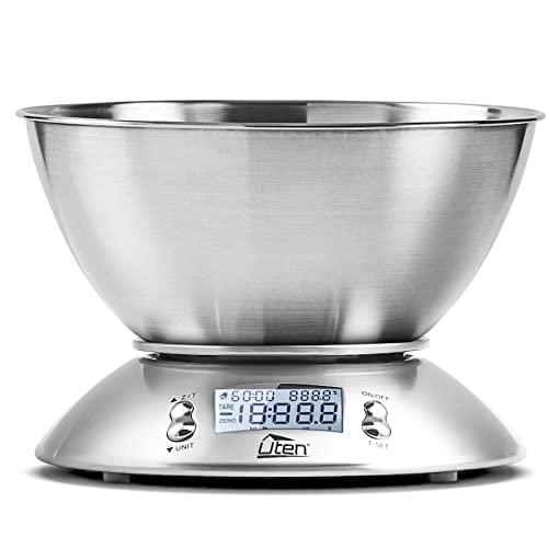 Electronic Kitchen Scales, Uten Kitchen Digital Scale with Detachable Stainless Steel Bowl 11lb/5kg, with Ambient Temperature Sensor and Cuisine