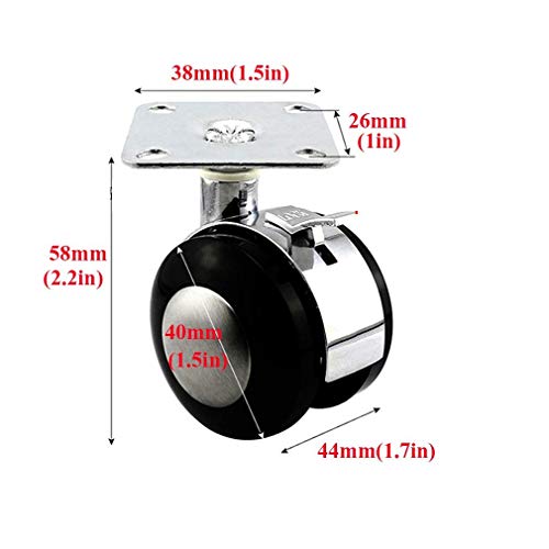 SKOAJAS Plate Casters Set of 4 Nylon Furniture Plate Wheels Office Chair Caster,Swivel Double Wheel,Alloy Bracket,Capacity 80kg,Replacement for C