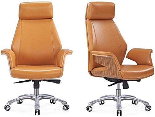 HJW Ergonomic Office Chair Home Leather Office Chair High Back Chair Adjustable Casters Wheeled Chair Armchair,Brown,58X58X96-104Cm