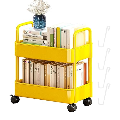 Under Desk Rolling Cart, Movable Bookshelf Cart, Mobile Book Cart Organizer, 2 Tier Bookshelf, Cart Rolling Storage Organizer for Office Home Kit