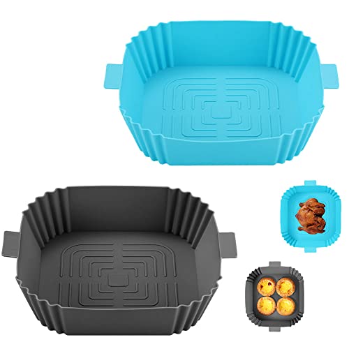 Silicone Air Fryer Liners, 2Pack Square Air Fryer Silicone Basket Tray Airfryer Accessories Reusable Air Fryer Accessories Air Fryer Liners for T
