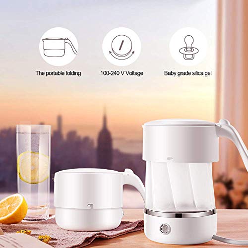 Foldable Electric Kettle for Travel - 500ML Electric Silicone Water Boiler BPA-Free Hot Tea Heater Dual Voltage Collapsible Kettle with Stainless