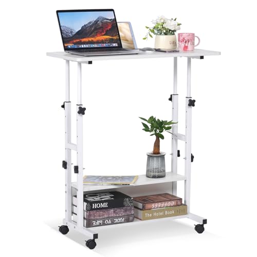 Small Standing Desk Adjustable Height, Mobile Stand Up Desk with Wheels, 32 Inch Portable Rolling Desk Small Computer Desk, Portable Laptop Desk