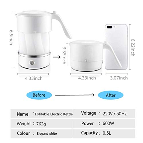 Foldable Electric Kettle for Travel - 500ML Electric Silicone Water Boiler BPA-Free Hot Tea Heater Dual Voltage Collapsible Kettle with Stainless