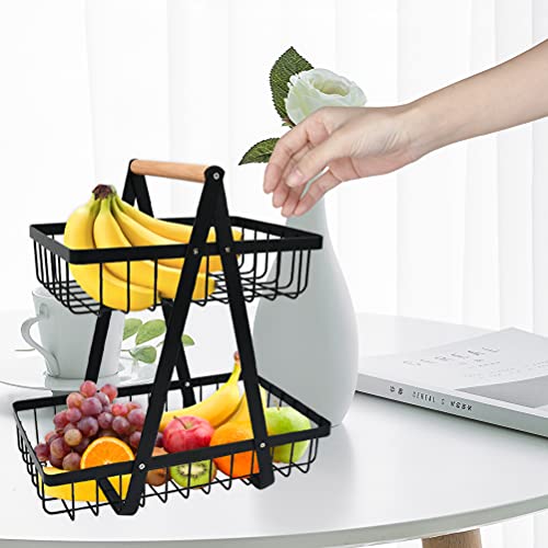 2-Tier Fruit Basket,Fruit Bowl Holder Bread Basket Vegetable Rack, Detachable Fruit Holder for Fruit, Vegetables, Snacks in Home, Kitchen Office,
