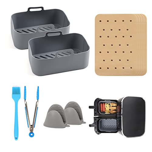 CUTIECLUB Silicone Pot for Ninja Foodi AF300UK, AF400UK & 7.6L-9.5L or Larger Dual Air Fryer, Food Safe Reusable Air Fryer Liner Basket Rectangle