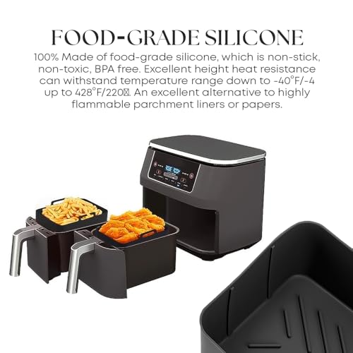 Air Fryer Liners Silicone for Ninja Set of 2 Double Silicone Pot Ninja AF400UK AF300UK Air Fryer Reusable Dishwasher Safe Ideal for Oven & Microw