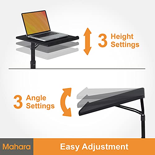 MAHARA Tilting Laptop Stand Foldable Desk Black - Height Adjustable Desk (from 58cm - 69cm) for Laptops - Portable & Lightweight Fold Up Table W4