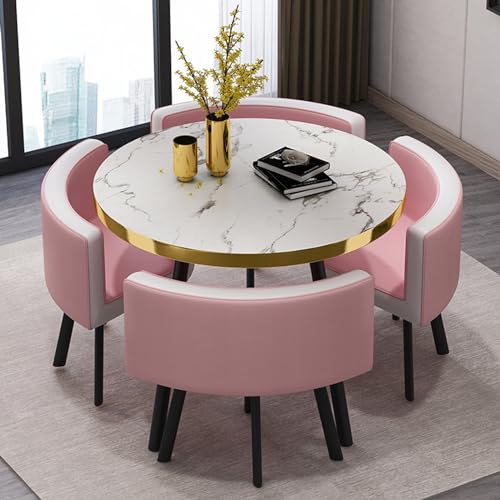 Simple Kitchen Dining Table Set 1 Table 4 Chairs Meetings Negotiation Table 90cm,Reception Round Table Set, Office Conference Table Bar Balcony B