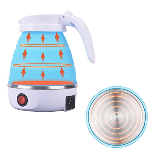 Foldable Electric Kettle, Portable Travel Kettle 0.6L Food Grade Silicone Electric Kettle for Camping Travel and Bedroom