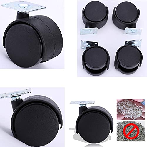 SKOAJAS Plate Casters 4 Nylon Furniture Wheels Office Chair Caster,Swivel Double Wheel,Load 50kg,Replacement for Cots,Computer Desks,Sofa,Top Pla