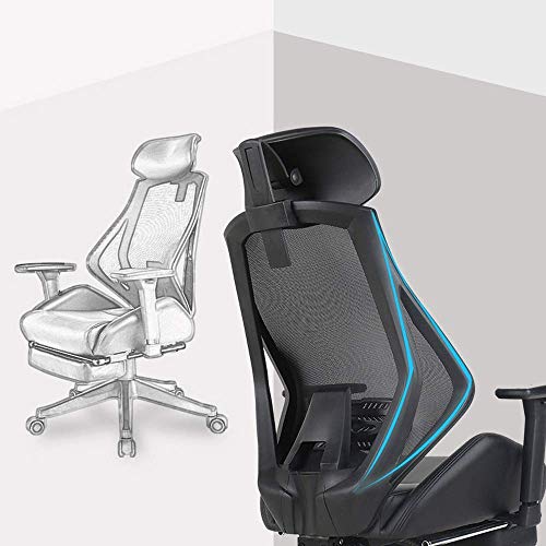 MU Reclining High-Back Office Chair, Ergonomic Computer Chair, Mesh Lounge Chair, Work Chair with Footrest and Waist Support, Suitable for Home a