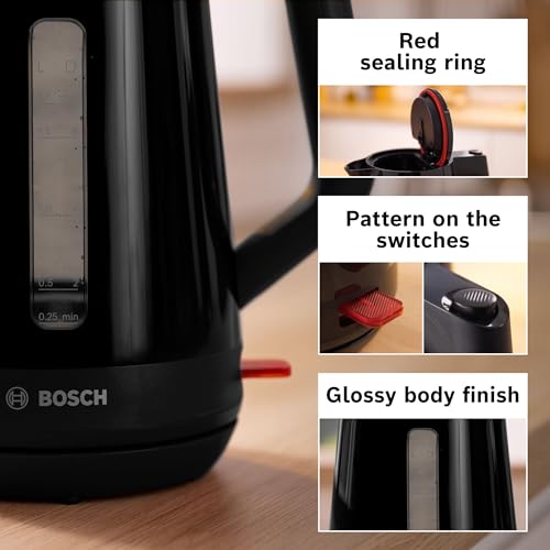Bosch MyMoments Delight TWK1M123GB Plastic Cordless Kettle, with dual sided water gauge, 1.7 Litres, 3000W - Black