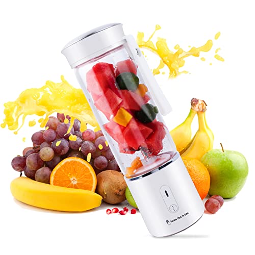Fresh Juice Blender Bottle, Portable Blender Smoothie Maker with 6 Blades, 450ml Electric Mini Blender Portable Blender Bottle USB Rechargeable,