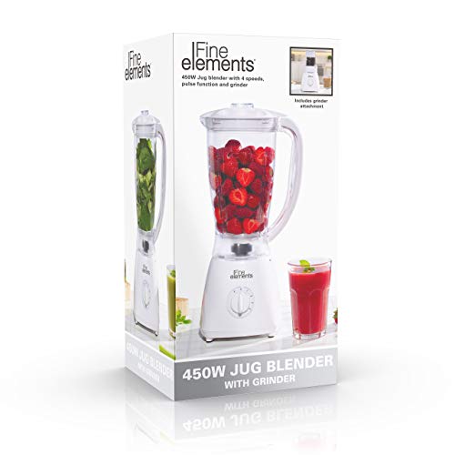 Fine Elements SDA1907 Jug Blender with Coffee Grinder Attachment, 1500ml Capacity with 4 Speeds and Pulse Function (450W Power, 220-240v 50hz Typ