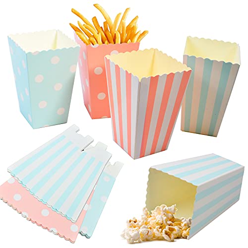 JAVOUKA 20 x Popcorn Bags, Paper Bags, Popcorn Boxes for Party Snacks, Sweets, Popcorn and Gifts Bags - Blue + Pink