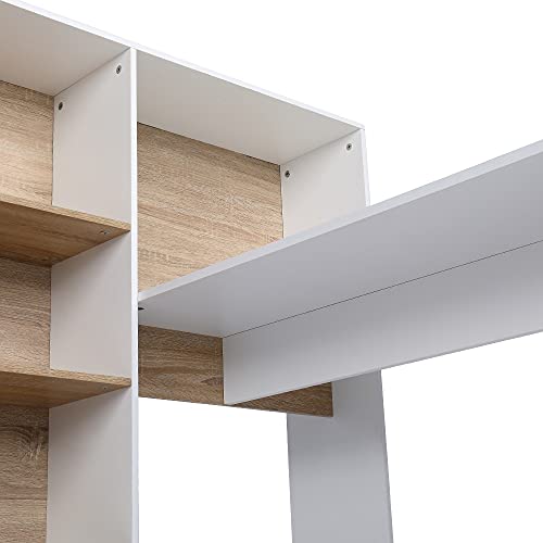N/A Office Desk Computer Desk Laptop Study Desk L Shape Desk with 4 Tiers Bookshelf Home Office Workstation (Color : A)