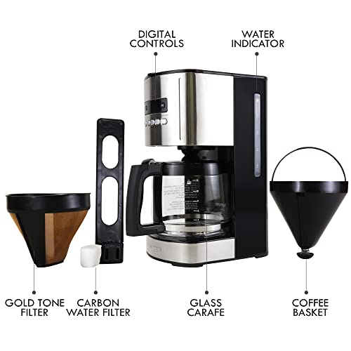 Kenmore Aroma Control 12-Cup Coffee Maker, 1.8L Programmable Drip Coffee Maker Machine, Reusable Filter Coffee Machine with Timer, Glass Carafe,