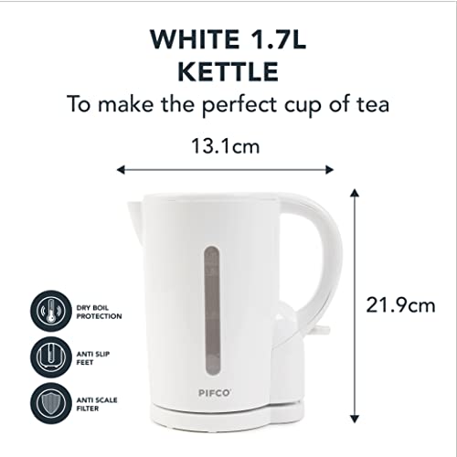 PIFCO® White Kettle - 2200w Cordless Electric Kettle - Lightweight - Bpa Free - Auto Shut-off And Boil-dry Protection - Anti-scale Filter And Ant