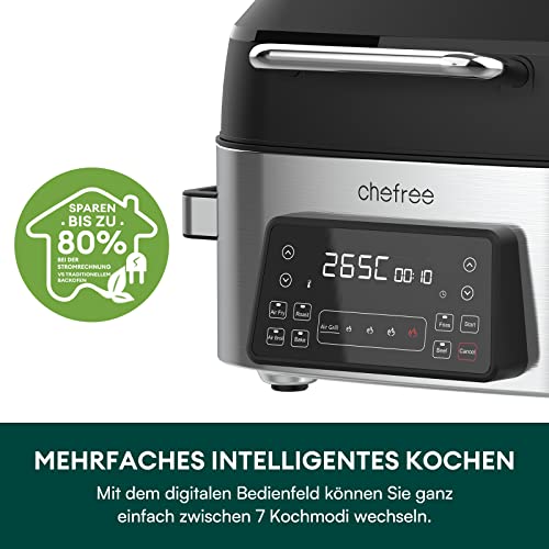 CHEFREE Health Grill and Air Fryer, 6L Large Capacity, 6-in-1 Smart XL Multicooker, Griddle, Roast, Bake & Broil and More, Smokeless, Oiless, Dis