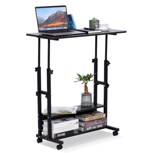 Small Standing Desk Adjustable Height, Mobile Stand Up Desk with Wheels, 32 Inch Portable Rolling Desk Small Computer Desk, Portable Laptop Desk