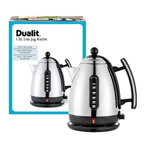 Dualit Lite Kettle - 1.5L Jug Kettle - Polished with Black Trim, High Gloss Finish - Fast Boiling Kettle by Dualit - 72010