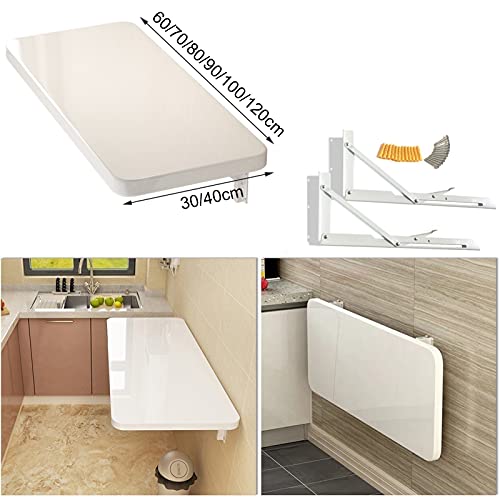 LUNEZY White Folding Computer Desk 60cm 70cm 80cm 90cm 100cm 120cm | Wall Table for Small Spaces Home Office Work | Foldable Kitchen Breakfast Ba