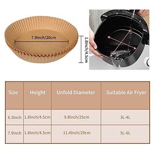 Air Fryer Liners 50pcs, 7.9 inch Disposable Air Fryer Liners Non-Stick Air Fryer Paper Liners, Food Grade Parchment Baking Paper Liner Oil-Proof,