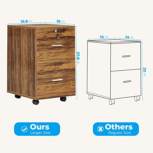 GreenForest File Cabinet 2 Drawers Wooden Vertical Filling Cabinet with Lock Rolling Mobile Office Pedestal File Cabinet for Hanging File Folders