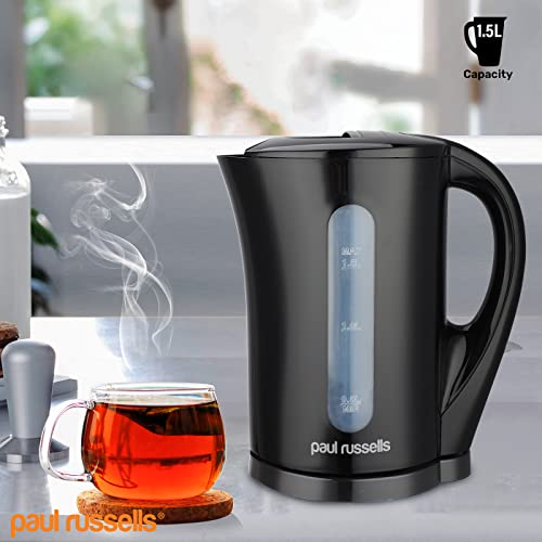 paul russells Electric Plastic Kettle, 2200W 1.7L, Hot water dispenser, Black Boil-Dry Protection, Auto Shut off Stirx Control