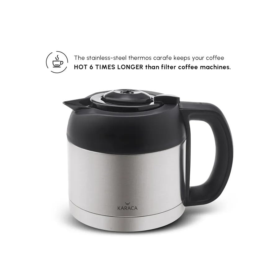 KARACA Coffee Art Aroma Filter Coffee Machine with Timer, 1.35lt / 2.97lb Capacity, INOX Silver and Black Filter Coffee Maker
